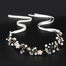 Flower Girl Headpiece, Wedding Headband for Women Crystal Pearl Hair Accessor...