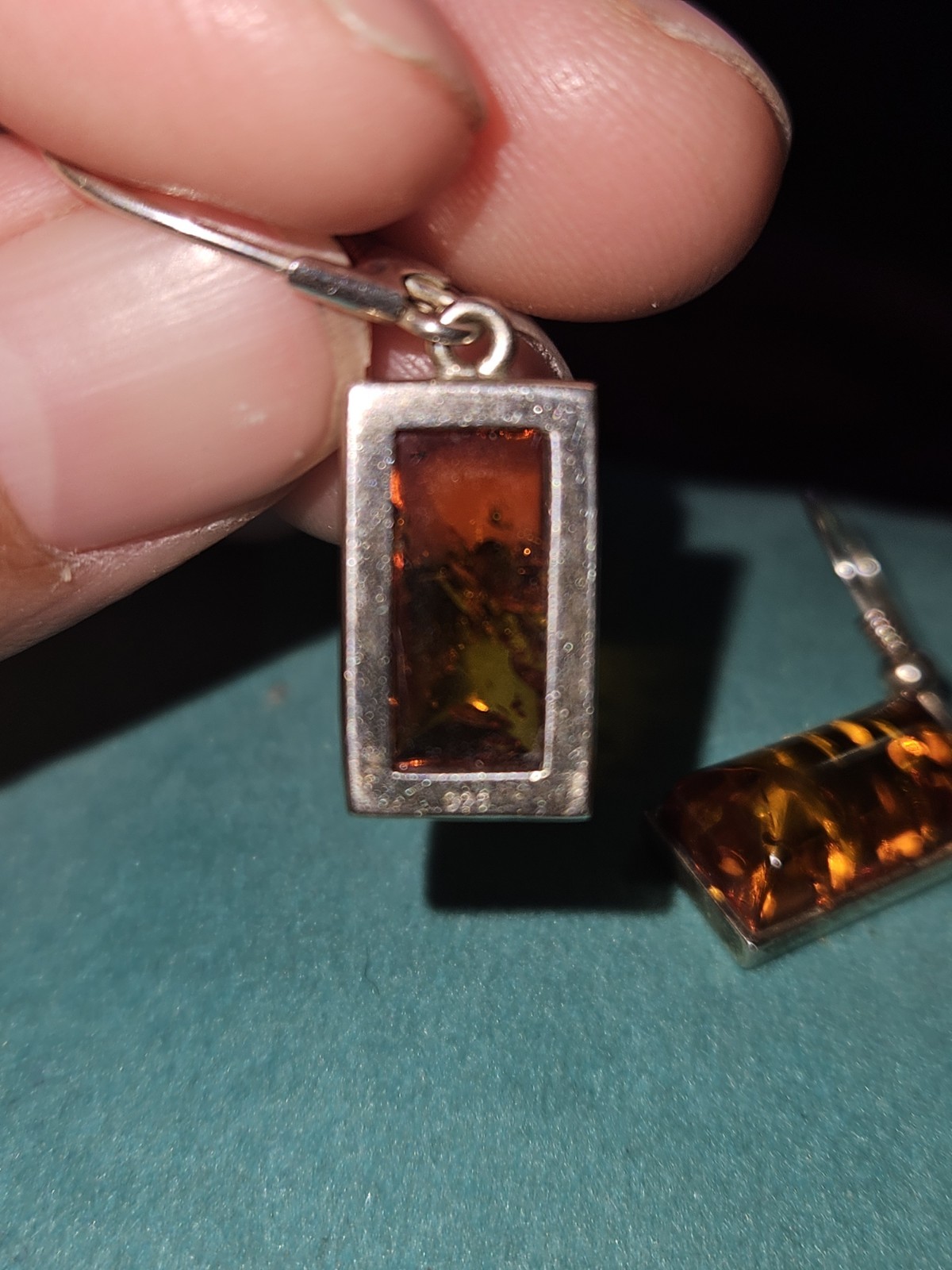 Sterling Silver 925 Rectangular Amber Dangle Earr… - image 7