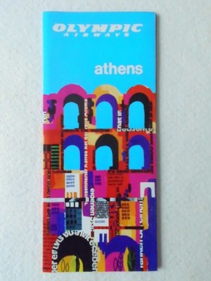 OLYMPIC AIRWAYS ATHENS TOURIST BROCHURE CITY MAP LATE 1960S