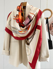 100 Twill Silk Shawl Neckerchief 135X135cm Bandana Horse Chain Print Scarf wrap