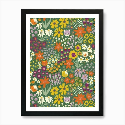 Glückliche Katzen verstecken sich in der Blume Fie gerahmtes Wandbild Poster Leinwanddruck Bild