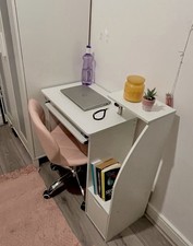 White Freestanding Computer Desk with 1 Shelf & Sliding Keyboard Shelf