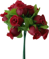 Burgundy Artificial Silk Flower Roses - 12 Mini Bouquets of 12 Rosebuds, 144 Ros