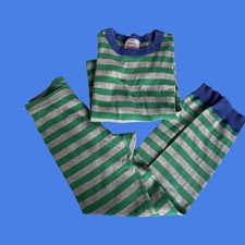 Hanna Andersson Kids Pajamas Set Size 8 Striped Long Sleeve Pants Top Green Gray
