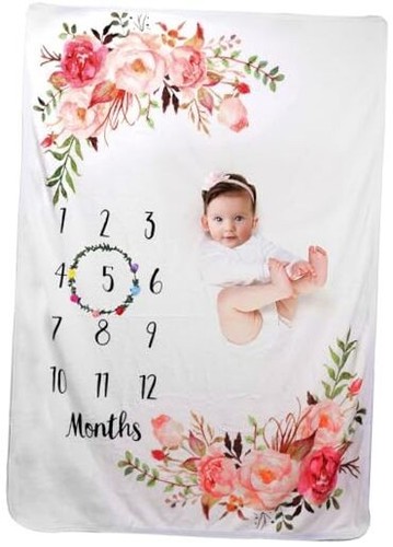 Baby Monthly Milestone Blanket for Boy Girl Soft Floral Memory Blanket Newborn
