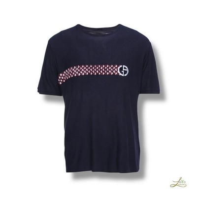 Giorgio Armani dunkelblau beflocktes Logo Strick T-Shirt Gr. 54 Made in Italy
