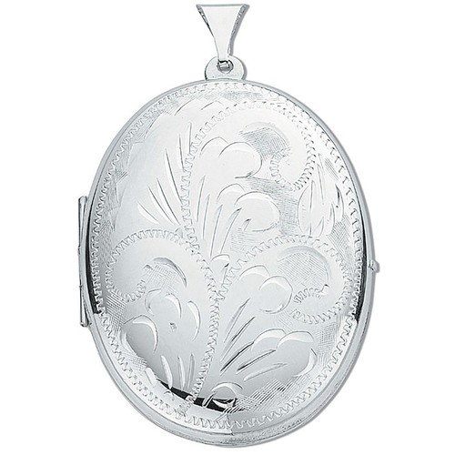 Silver Large Engraved Oval Shaped Locket - 第 1/1 張圖片
