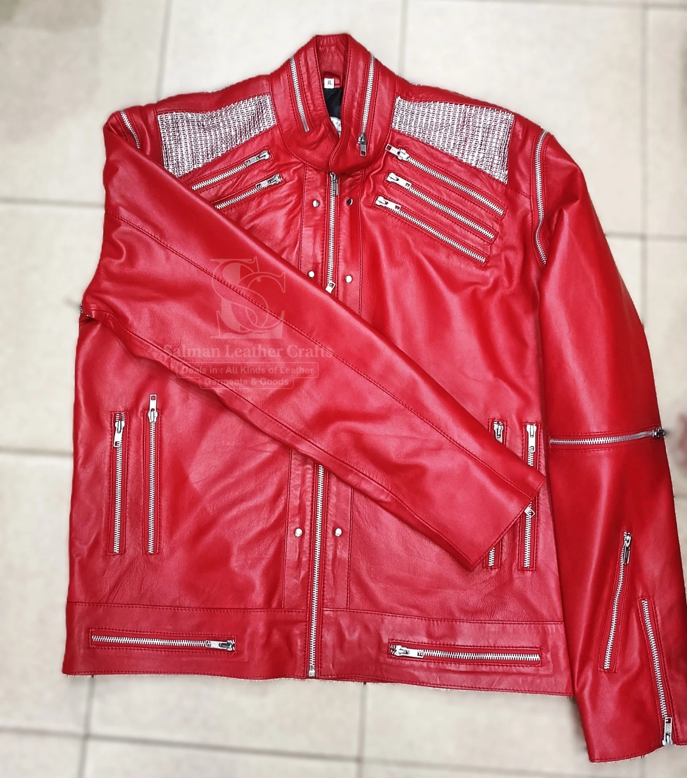 Michael Jackson Beat it "MJ Beat it" Real Leather Jacket with real metal mesh