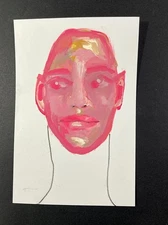 Man Portrait Painting Naive Primitive Outsider 4x6 Gouache Wall Art Miz Katie