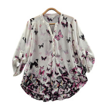 Capture Top Womens Blouse Size 10 Ivory Pink Black Sheer Butterfly Print