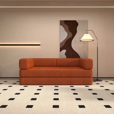 Corduroy Convertible Sleeper Sofa Bed Floor Lounge Couch Orange