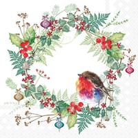 Weihnachten Servietten Lunch 33X33 3-Lagig 20 StüCk Rotkelchen In Kranz Robin's