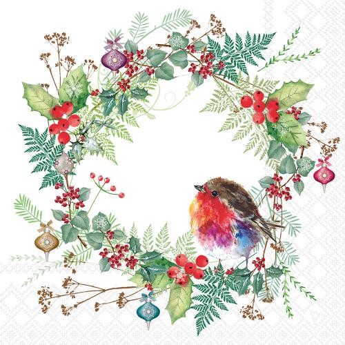 Weihnachten Servietten Lunch 33X33 3-Lagig 20 StüCk Rotkelchen In Kranz Robin's-image