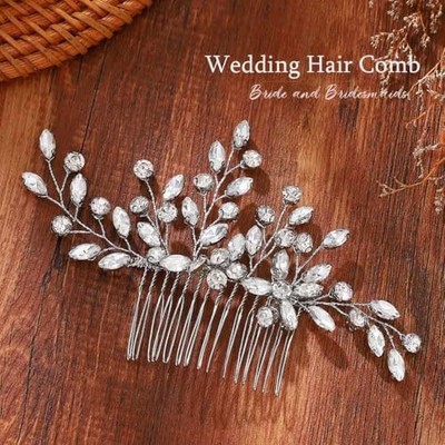 Rhinestone Crystal Hair Comb Bridal Side Comb Hair Accessory HONMEET 2pcs Bride Wedding Hair Comb - Leaf Bridal Hair  main image 4