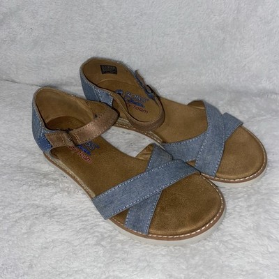 Bobs Skechers Memory Foam Ankle Strap denim Sandals blue Size 6