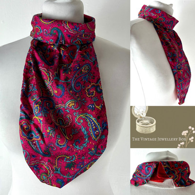 Vintage gemusterter Schal Krawatte Dandy Mod rot Paisleymuster Klettverschluss Krawatte