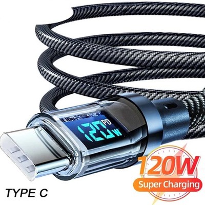 USB-C / USB-A auf USB-C Schnellladekabel 100W/120W LED Display 1m 2m Nylon