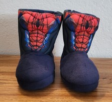 Marvel Spiderman Fuzzy Boot Slippers Toddler's Size Medium 7/8 Red Blue