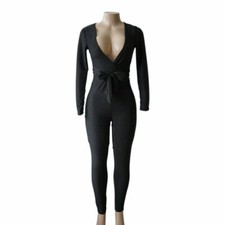 Women Deep V-Neck Skinny Bandage Long Sleeve Empire Casual Jumpsuit Rompers  I-J