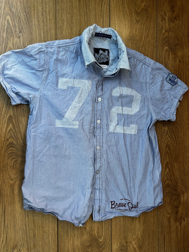 Mens Brave Soul Short Sleeved Shirt Size M Blue in Good Condition