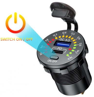 12V Quick Charge 3.0 USB Type C Waterproof 18W PD Fast QC Charger/Voltmeter