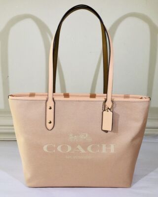 COACH Signature Horse and Carriage City Jacquard Leather Zip Tote Bag