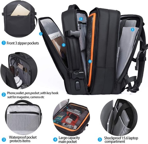 BANGE Weekender Carry-on Travel Backpack,45L Expandable,Convertible to Briefcase - Picture 2 of 7