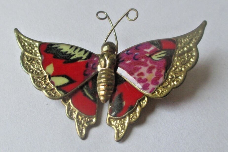Broche Papillon Vintage En Résine Et émail - Couleur Or - État Impeccable - Bijou Fantaisie Ancien