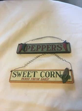 Folk Art Distressed Pepper And Sweet Corn Rustic Wooden Signs