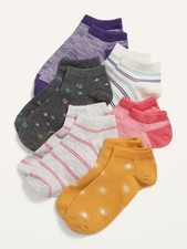 Old Navy Kids Ankle Socks Size Large  6 Pack  Pink Yellow Purple Gray White