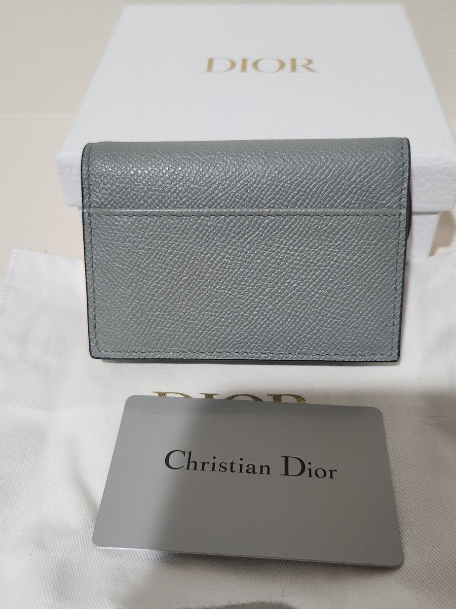 EUC Authentic Dior Saddle Flap Card Holder Grained calfskin Gray