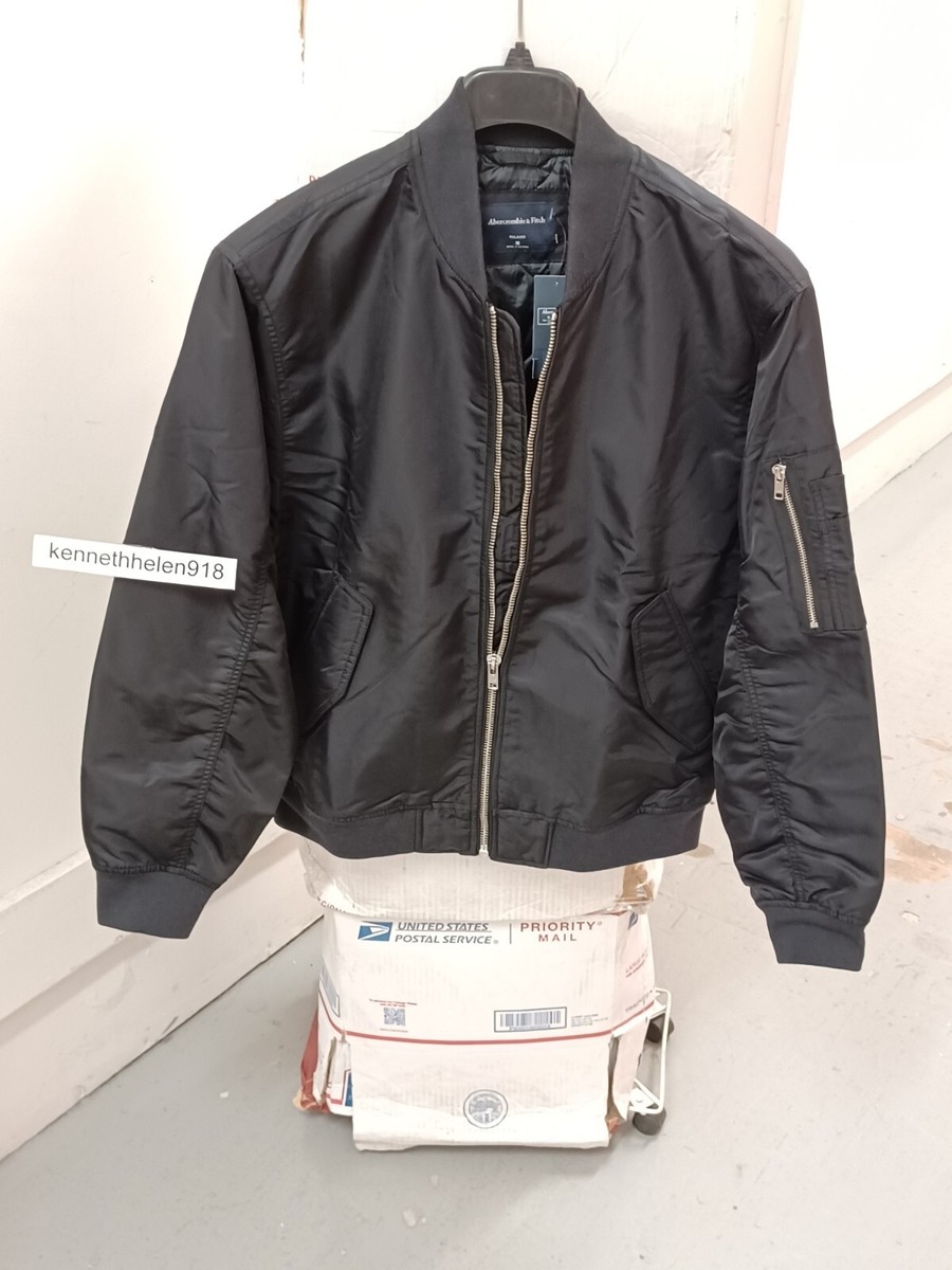 ABERCROMBIE & FITCH BOMBER JACKET COAT BLACK MENS SIZE