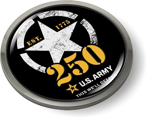 Emblem Car Sticker Chrome ROUND Bezel - US Army Birthdays 250th Anniversary Logo - Picture 15 of 17