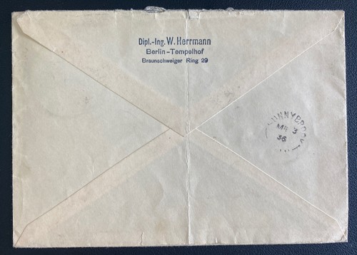 1936 Berlin Germany Airmail Cover To Sunnybrook Canada Automobile Cancel - Picture 2 of 2