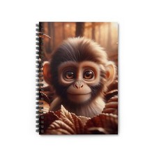 Spiral Notebook Ruled Line Monkey Peaking Through the Fall Leaves Design 3, Gift