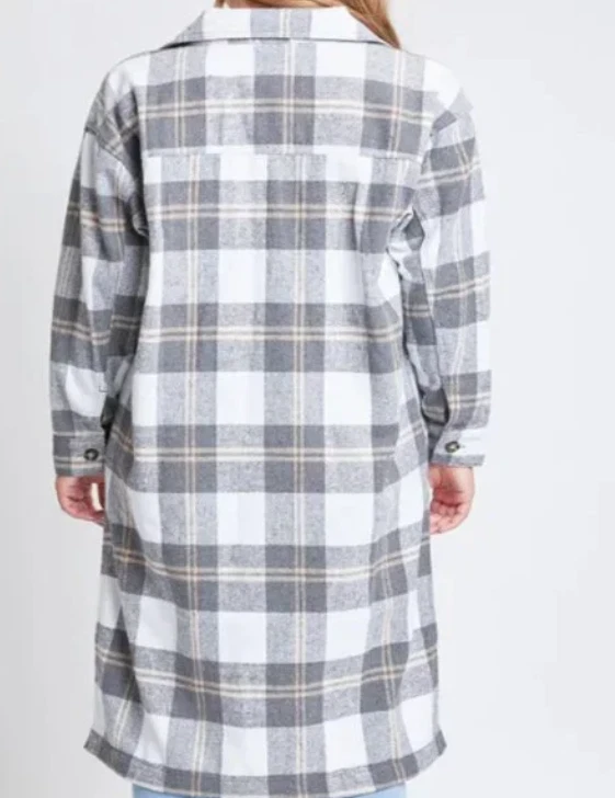 YMI Gray Plaid Shacket Duster Junior Size Medium - Image 4 of 4