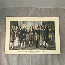 1976 Travelers Calendar Currier & Ives Print 11x16” Washington Meets Lafayette