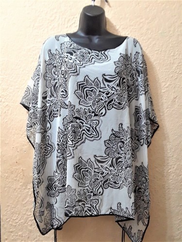 Summer Tunic Top Cover Up Beach Shirt Poncho Flower Bohemian Leaf S M L XL Lily - Picture 4 of 4