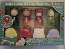 Original Squishmallows Bath Bomb Body Wash 8-Piece Set with 4 Surprise Charms
