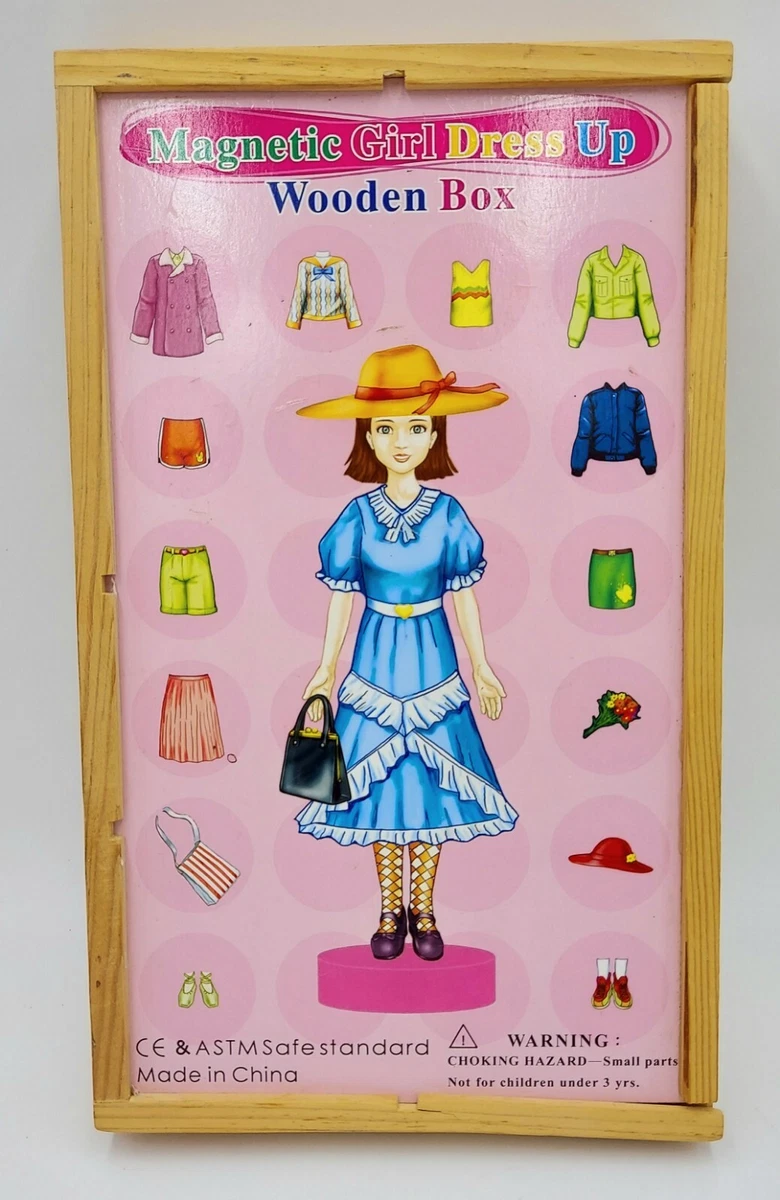 Lisa Frank Wooden Doll Magnetic Paper Dolls in Box No Lid Dress Up