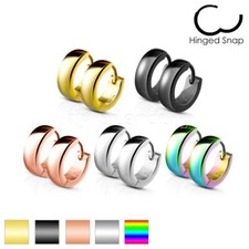 Pair Classic Plain Dome 4mm Width PVD Stainless Steel Hoop Huggie Earrings