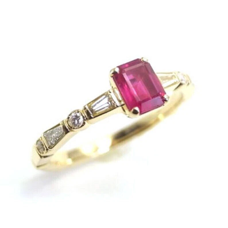 Natürlicher Smaragd Schliff Rubin Und Weiß Topas Engagement Ring 10k Gelbgold - Bild 2 von 4