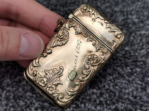 Vesta Case 1890's Antique, Gold-Plated Match Safe, Filigree Pattern Vintage - Picture 2 of 12