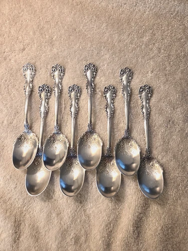 Revere by International sterling silver set 8 ICE CREAM SPOONS L Mono Dec Bowl