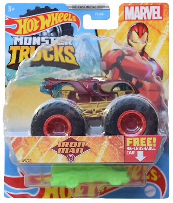 Hot Wheels Monster Trucks Marvel Iron Man with Re-Crushable Car