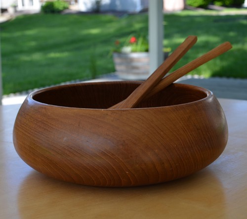Vtg Mid Century Modern PHIL CRAFT Teak Wood Salad Bowl 3-Pc Set Centerpiece