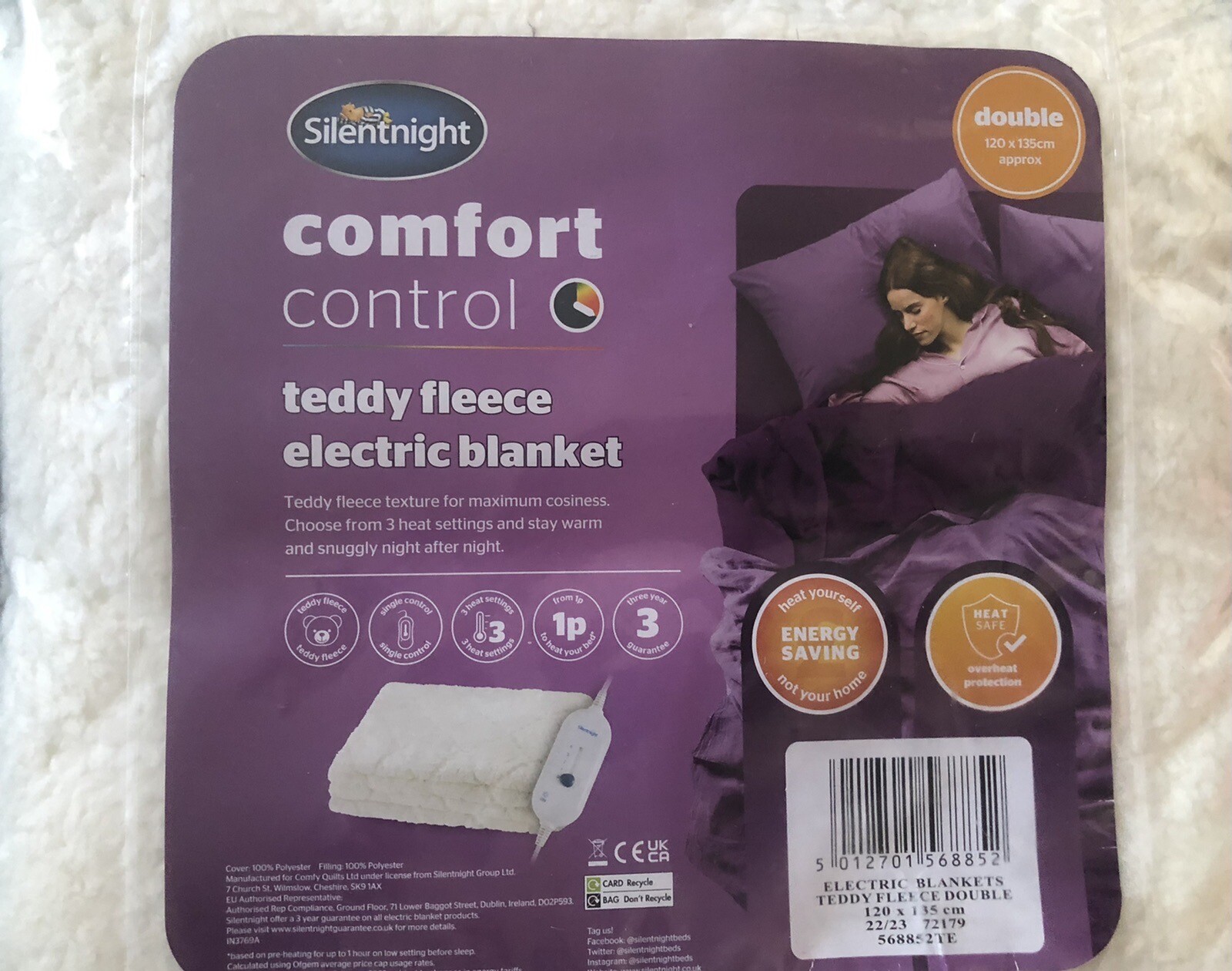 Silentnight comfort control teddy fleece electric blanket Double Energy