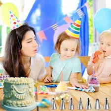 7 Pieces Pleated Skirt Piping Nozzles Set, Stainless Steel Russian Nozzles Tips