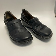 Born Women's Black Leather Clogs Slip On Wedge - Size 10