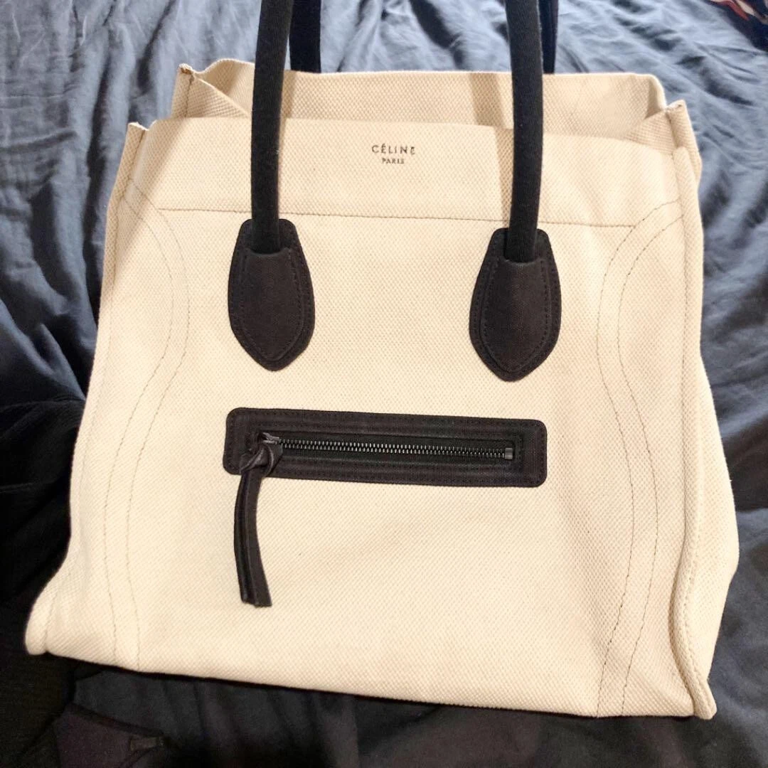 Celine Cream/Black Canvas and Leather Cabas Phantom Tote Celine